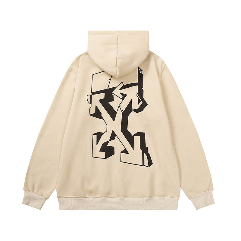 OW hoodie Curved Arrow Pattern Fleece Sleeve Hood