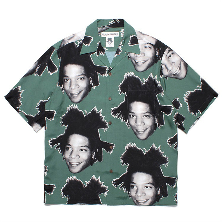 GUILTYPARTIES TIGER Shirts 23ss BASQUIAT Basquiat avatar Hawaiian short-sleeved shirt