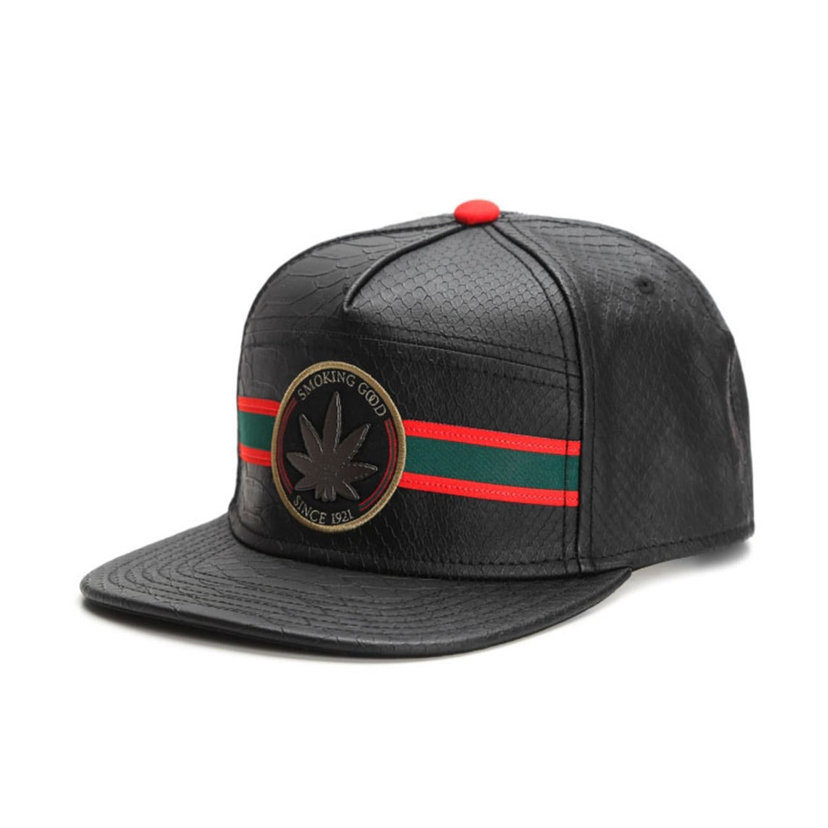 Trendy flat brimmed snapback hats leather metal logo adjustable