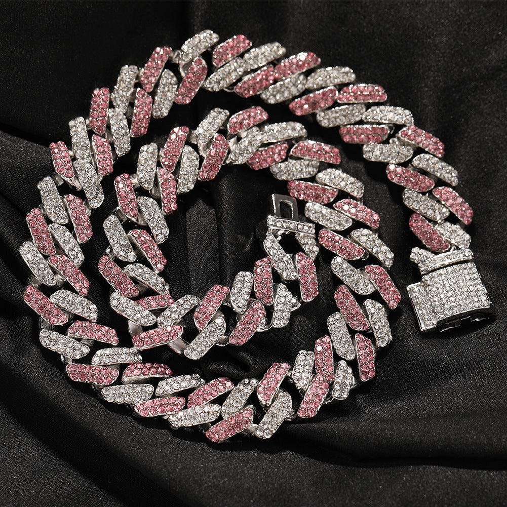 Bracelet Cuban Chain Necklace Alloy Full Diamond Hip Hop Rap St. Valentine's Spectrum
