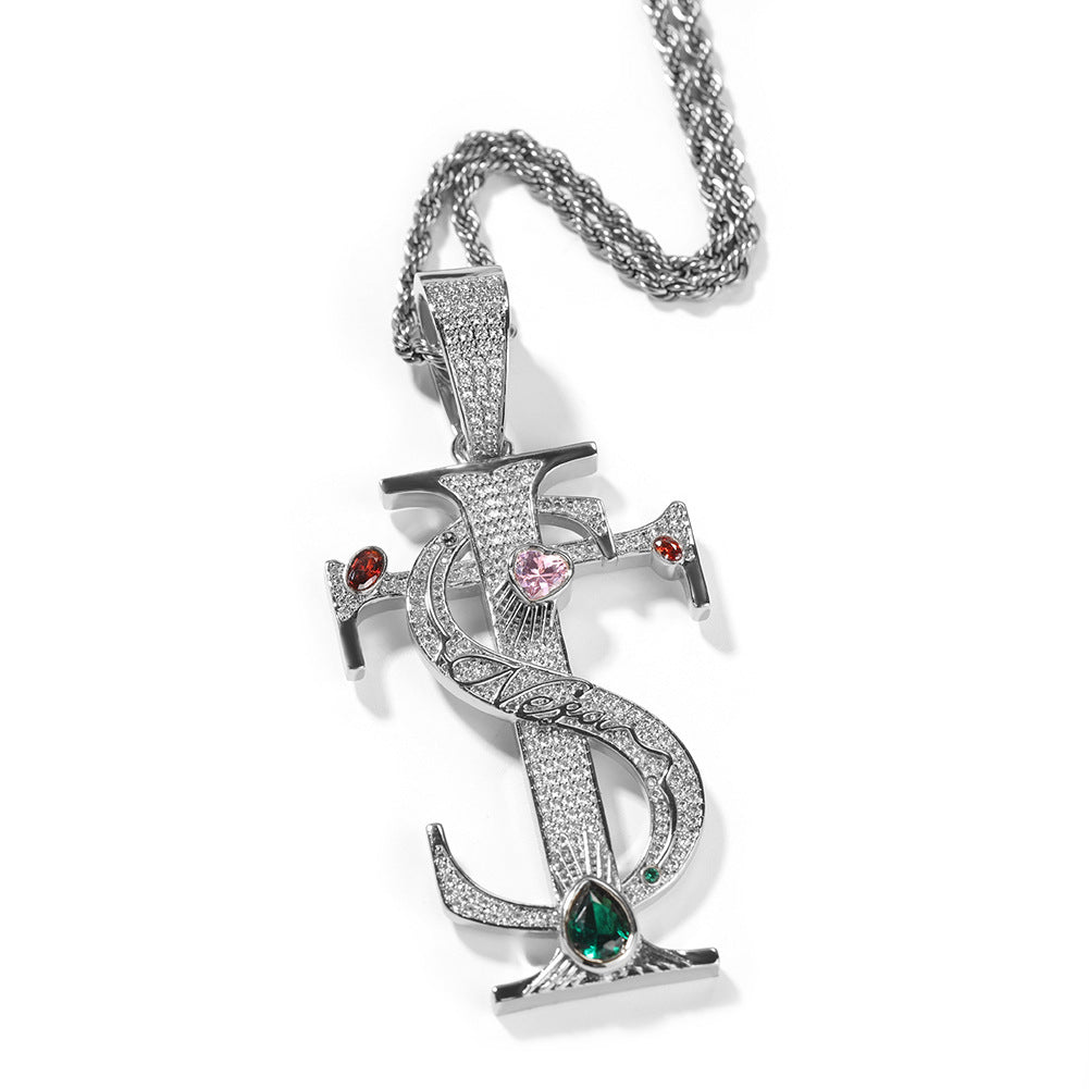 Jewelry TS Cross Pendant Necklace Copper with Colored Zircon Hip Hop Necklaces Word Up Crosses Animal Black Mamba