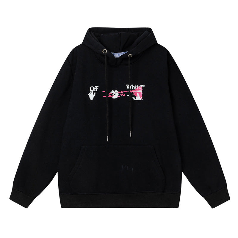 OW hoodieOW 3D stereo pink arrow pattern hooded fleece