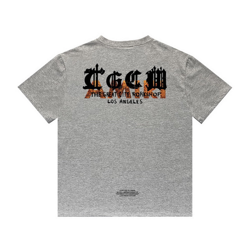Amiri T Shirt Printed Casual Hip Hop round Neck Short Sleeve T-shirt
