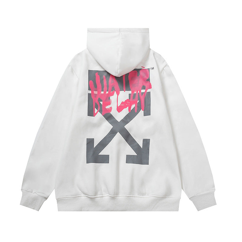 OW  hoodie Graffiti Alphabet Arrow Pattern Fleece Hood