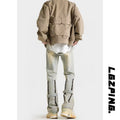 Men Jeans Spring Straight Casual Trousers Vintage Zipper Bootcut Trousers