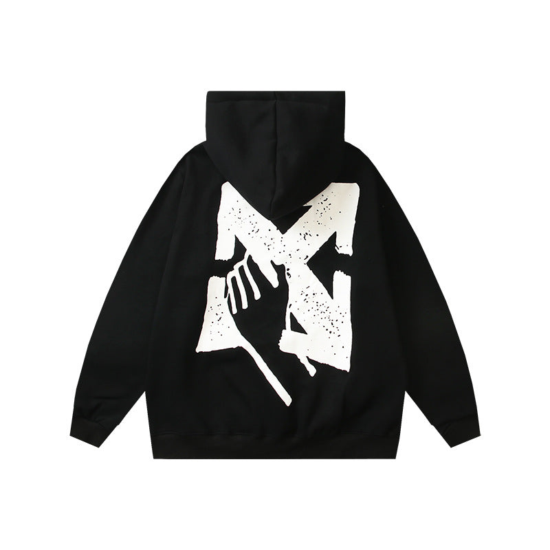 OW hoodie with a fleece hood with a palm globe arrow pattern