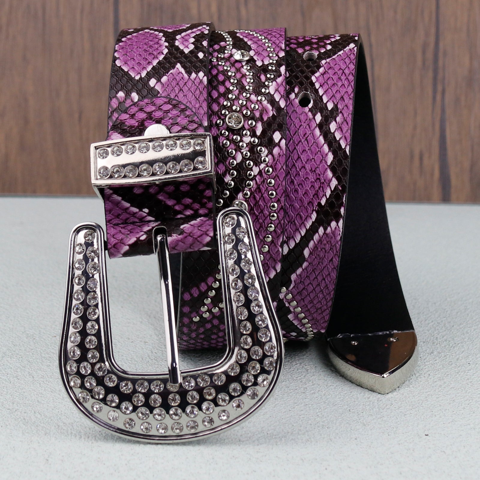 Hip-hop punk rhinestone belt python pattern