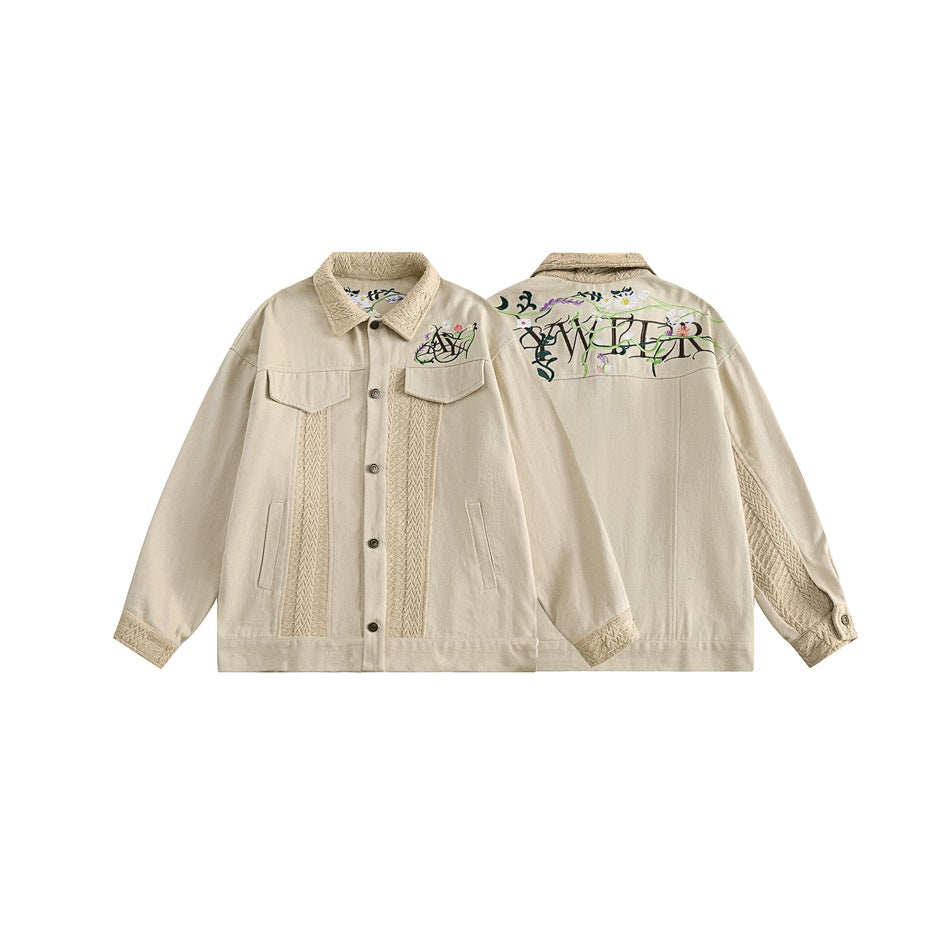 Unisex Jacket Vintage Spring and Autumn Coat Loose Embroidered Jacket
