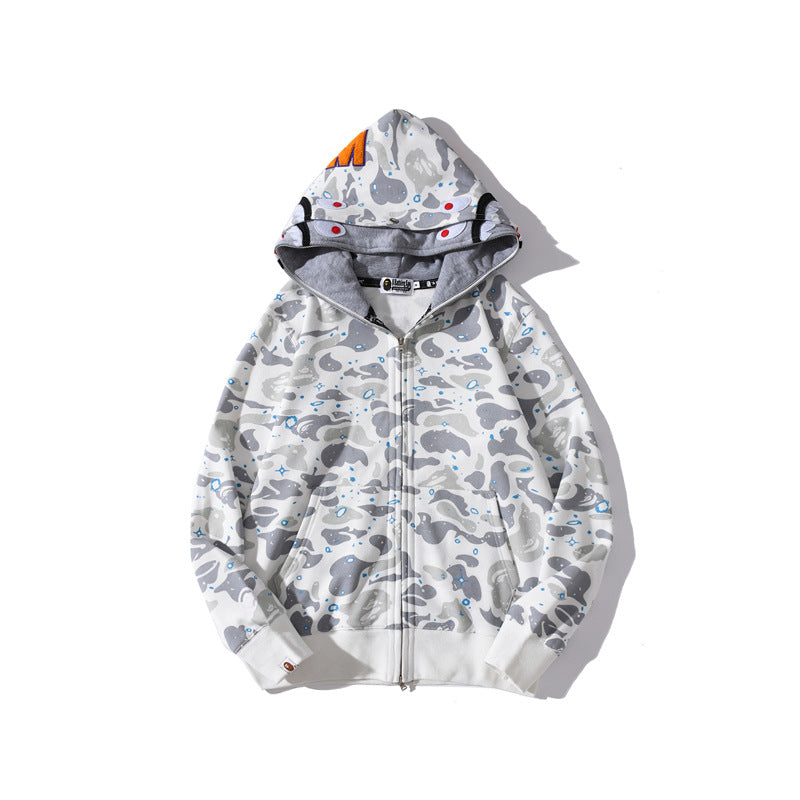 Bathing Ape Hoodie Luminous Starry Sky Two-Hat Cardigan Zipper Velvet Shark