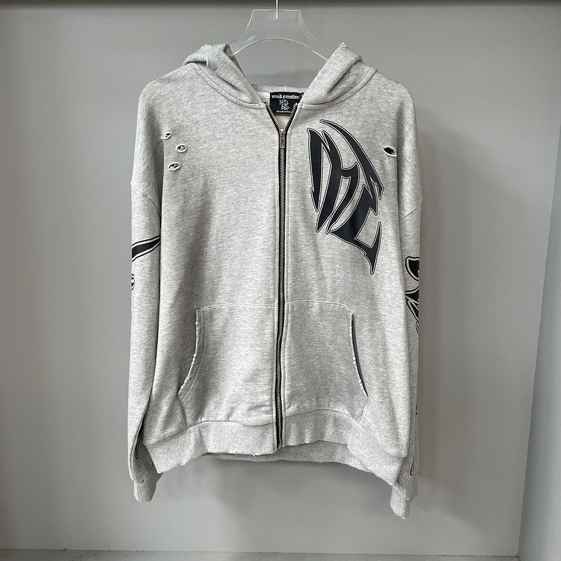Mixed Emotion T-Shirt Vintage Loose Casual Cardigan Hoodie Jacket