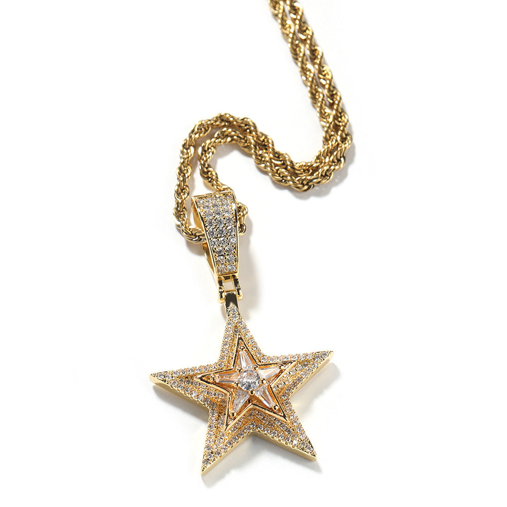 Jewelry Hip Hop Diamond Swivel Pentagram Pendant Necklace Cannabis Royalty Spectrum St. Valentine's