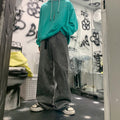 Men Jeans Loose Straight Wide-Leg Pants Spring and Autumn Hip Hop Retro Washed Trousers