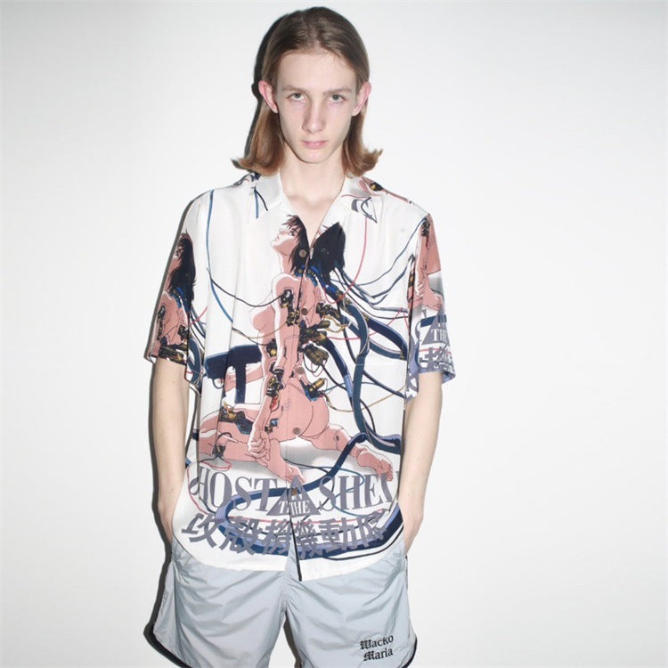 GUILTYPARTIES TIGER Shirts 23SS Ghost in the Shell joint print, Hawaiian short-sleeved shirt men