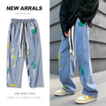 Men Jeans Graffiti Jeans Men's Spring and Autumn plus Size Hip Hop Wide-Leg Pants Straight Loose