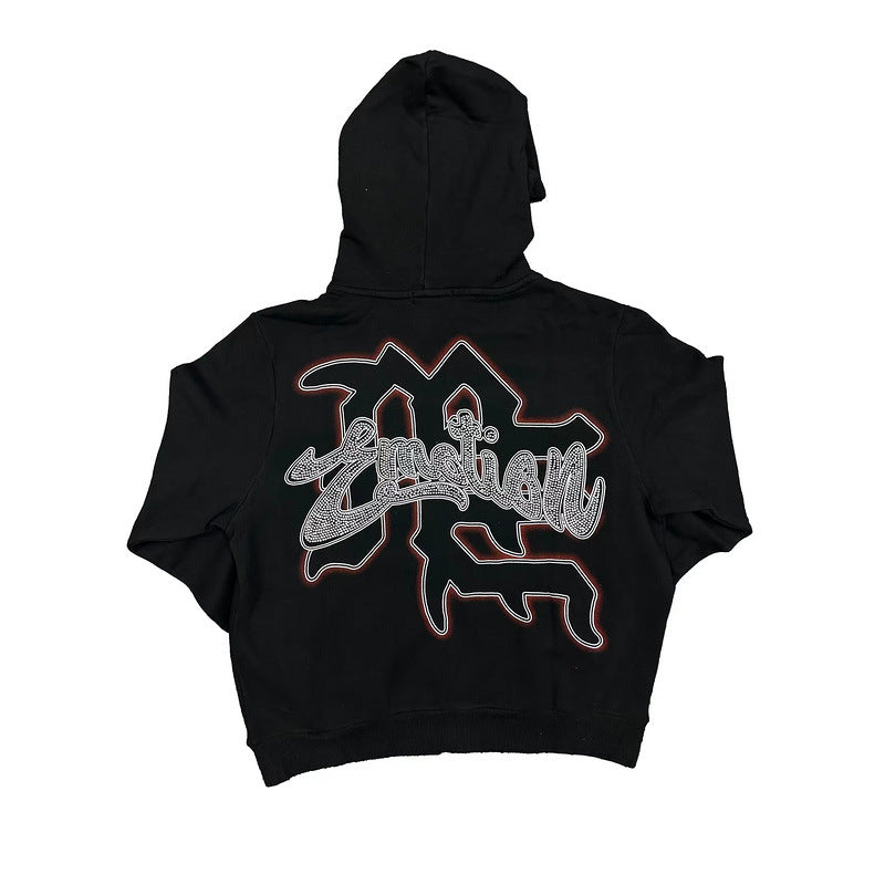 Mixed Emotion hoodie Masked Angel Hot Diamond Zip Cardigan Sweater Jacket Loose Hoodie