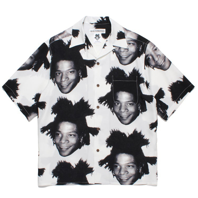 GUILTYPARTIES TIGER Shirts 23ss BASQUIAT Basquiat avatar Hawaiian short-sleeved shirt