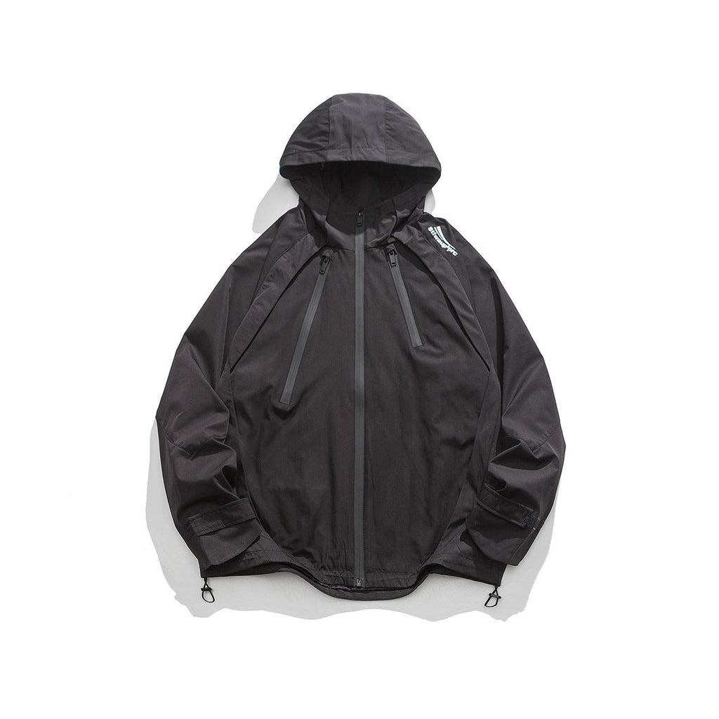 Unisex Jacket Mechanical Style Men's Assault Jacket Loose Oblique Zipper Hooded Jacket Windproof Jacket