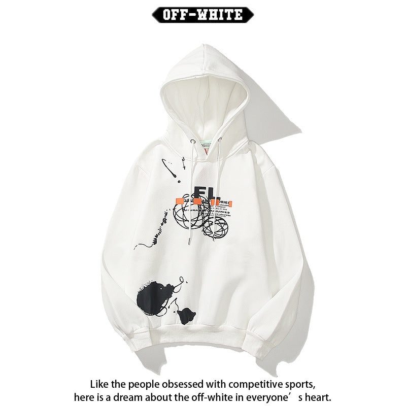 OW hoodie Creative Graffiti Letter Pattern Arrow Fleece Hood