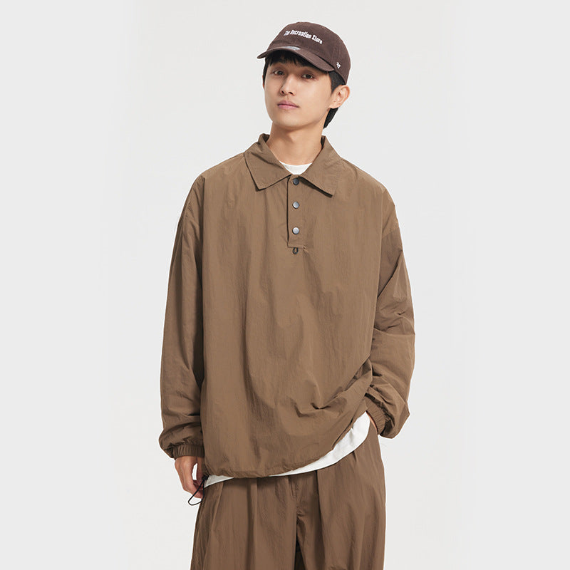 Unisex Jacket Retro Pullover Sports Jacket Loose Outdoor Polo Collar Top