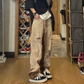 Men Jeans Ripped Jeans Men's Summer Worn Looking Washed-out Retro Straight-Leg Wide-Leg Pants