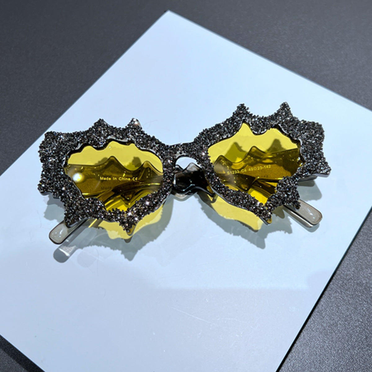 Trendy punk glasses asymmetrical full diamond y2k