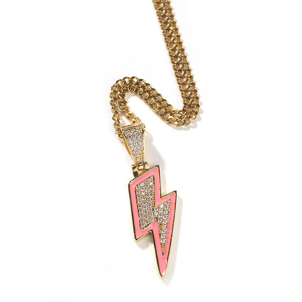 Jewelry Luminous Lightning Necklace Simple ins Wind Drip Oil Inlaid Zirconium Night light lightning Jesus Pieces