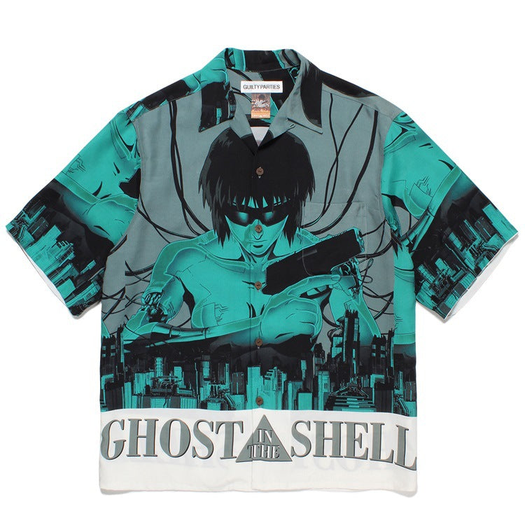 GUILTYPARTIES TIGER Shirts 23SS Ghost in the Shell joint print, Hawaiian short-sleeved shirt men