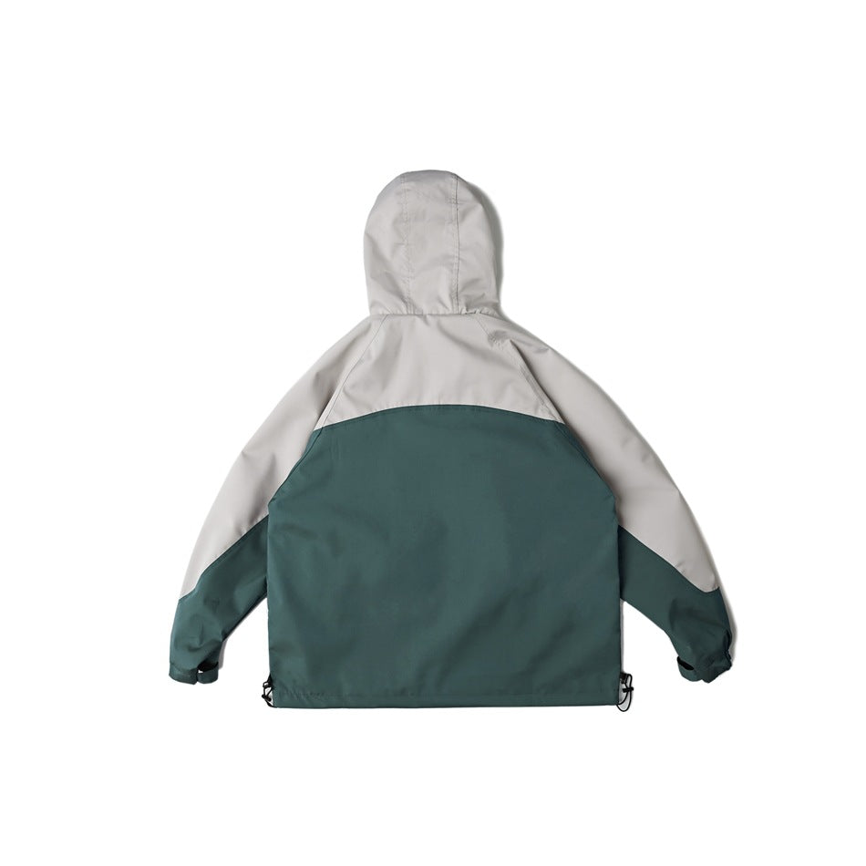 Unisex Jacket Vintage Color Matching Hooded Hooded Jacket Men's Jacket Coat