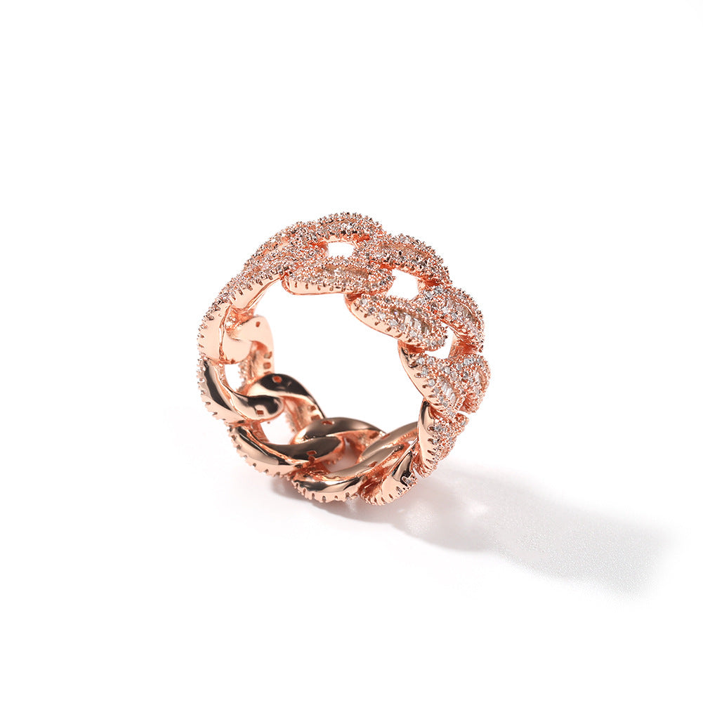 Rings Copper Square Diamond Hip Hop Moon Shaped Cuban Ring Spectrum
