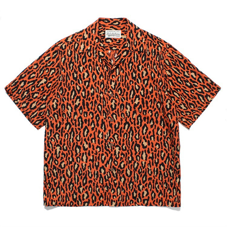 GUILTYPARTIES TIGER Shirts 23AW autumn and winter leopard print Hawaiian rayon short-sleeved shirt