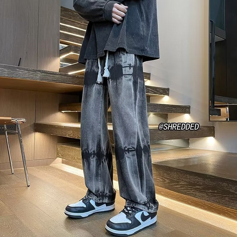 Men Jeans Tie-Dye Vintage Jeans plus Size Straight Wide Leg Pants