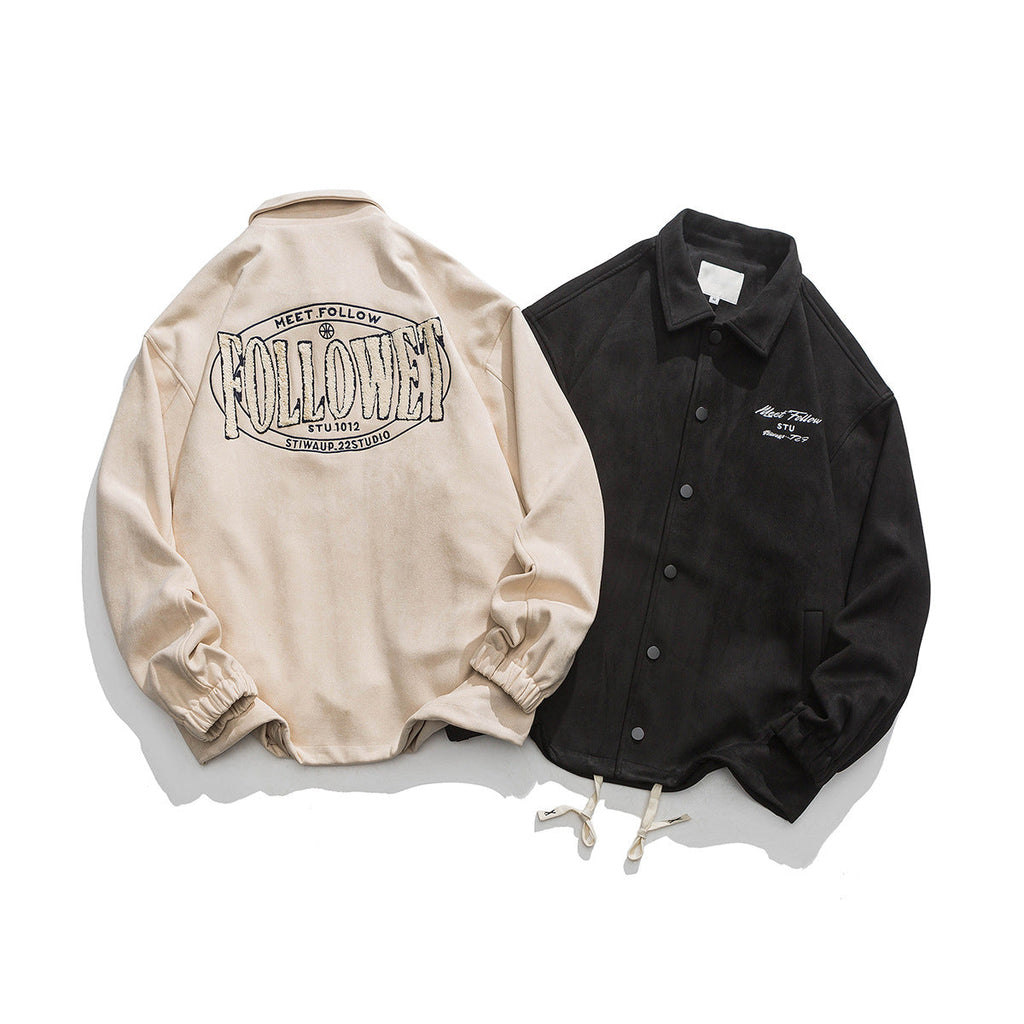 Unisex Jacket Vintage Embroidered Jacket Men's and Women's Loose Casual Suede Coach Jacket