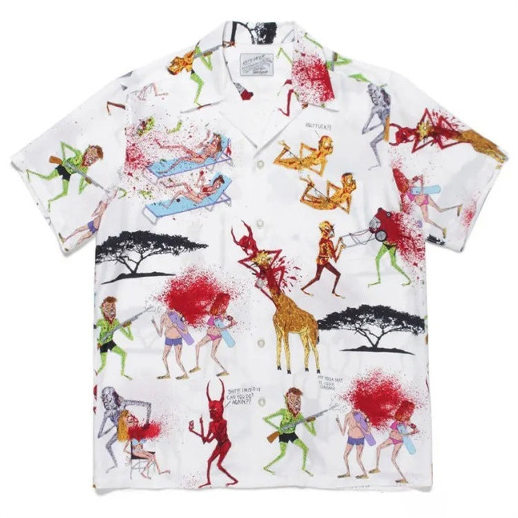 GUILTYPARTIES TIGER Shirts Anniversary Limited Ghost Graffiti Devil Angel Hawaiian Short Sleeve Shirt Men
