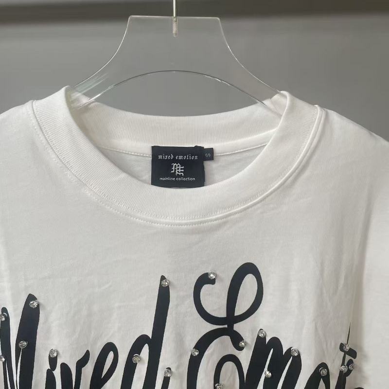 Mixed Emotion T-Shirt Hip Hop Short Sleeve Rhinestone Embellished T-Shirt