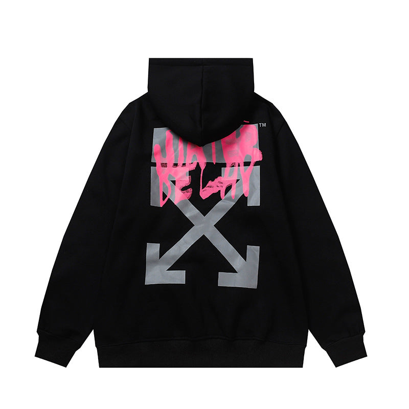 OW  hoodie Graffiti Alphabet Arrow Pattern Fleece Hood