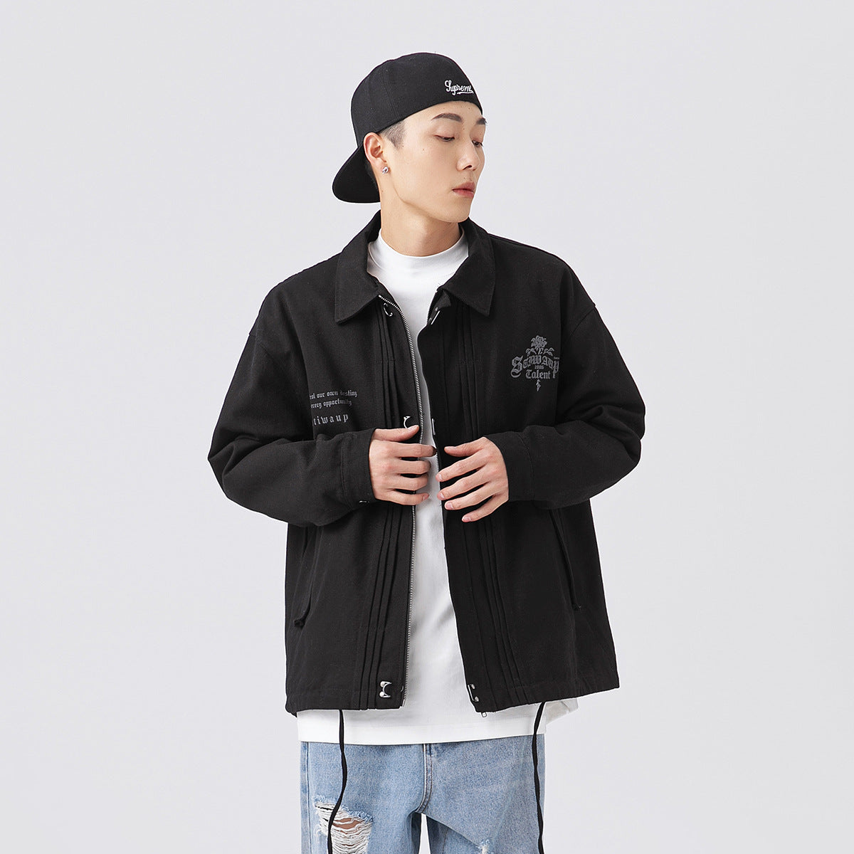 Unisex Jacket Workwear Jacket Lapel Loose Motorcycle Jacket