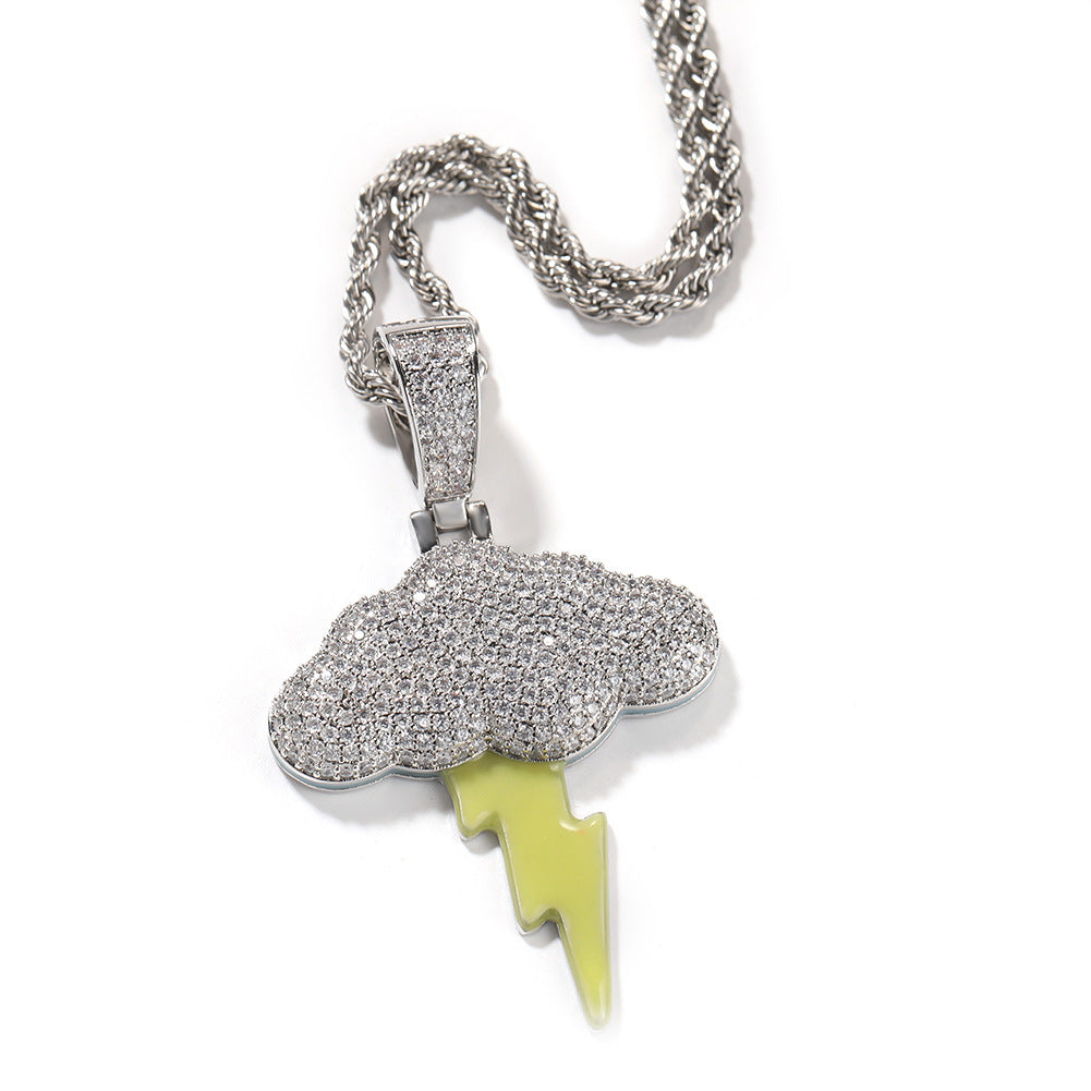 Jewelry Hip Hop Lightning Pendant Copper Inlaid Zircon Necklace Lightning Spectrum