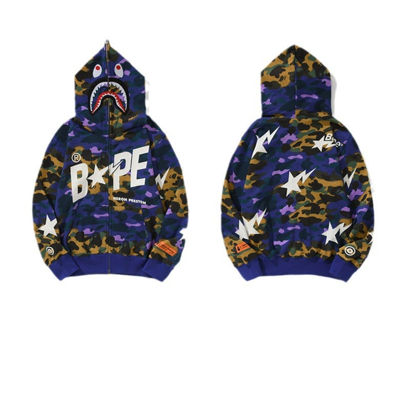 Bathing Ape Hoodie Shark Head Star Camo Sweater