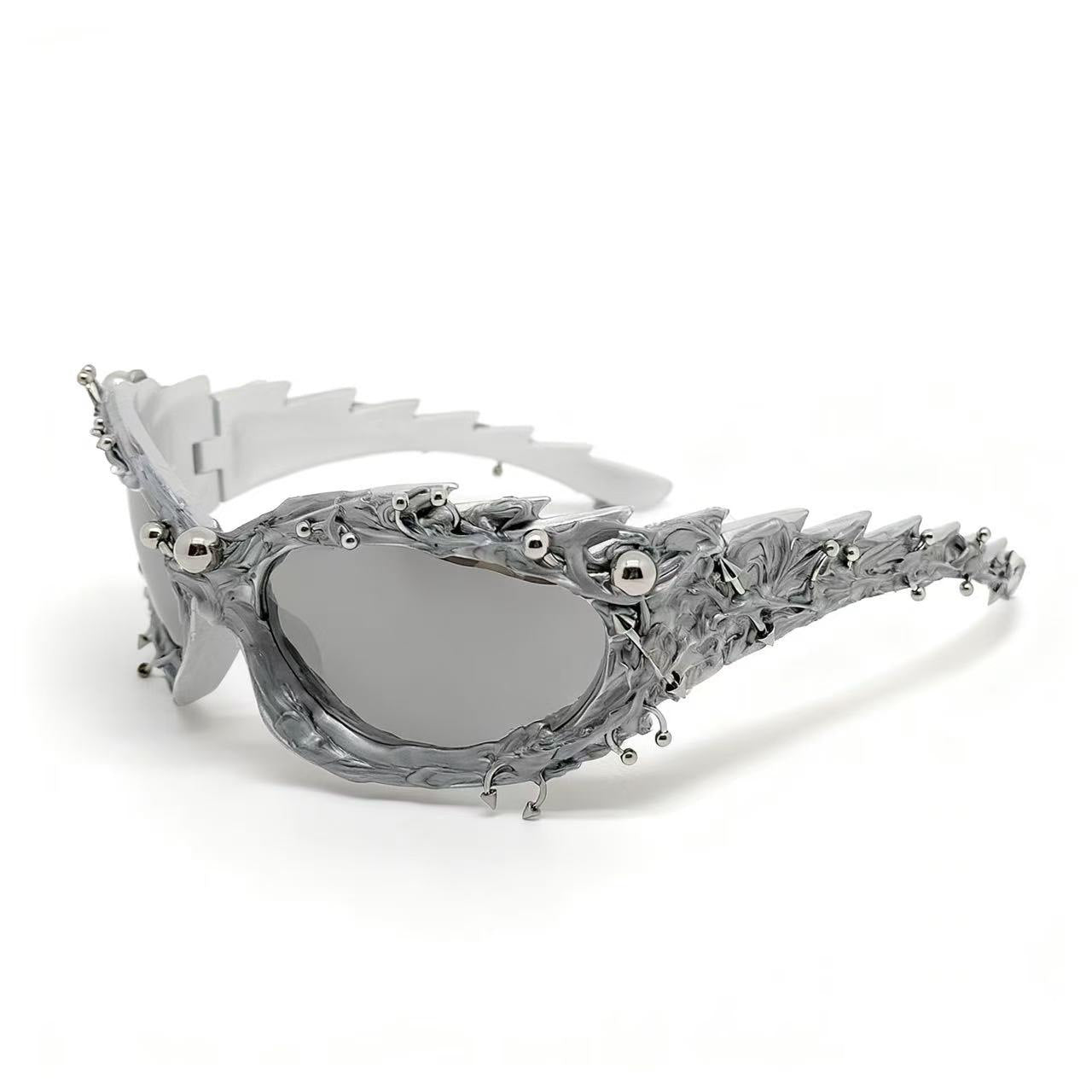 Trendy punk glasses dark asymmetrical frame