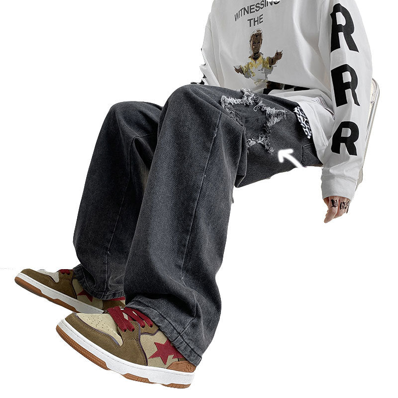 Men Jeans Retro Washed Casual Trousers