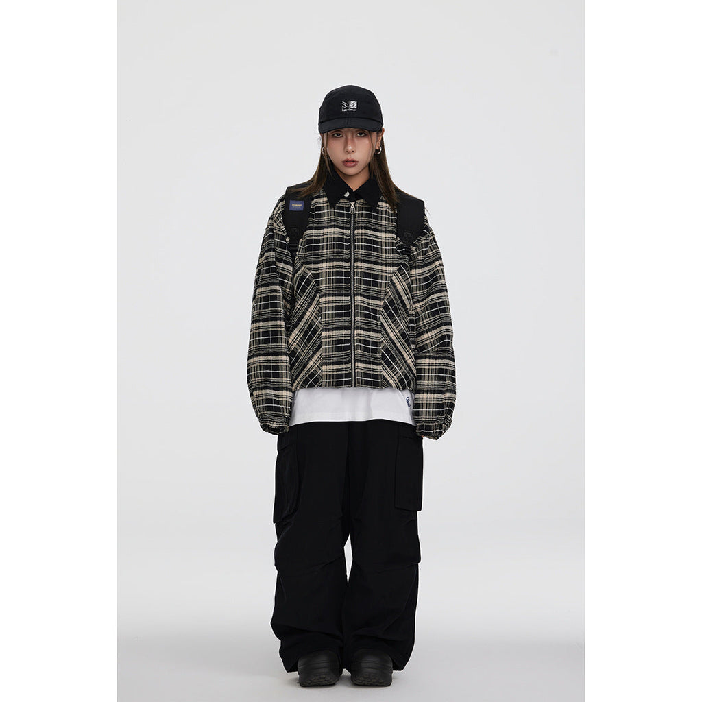 Unisex Jacket Vintage Plaid Coat Men's and Women's Loose Cargo Jacket