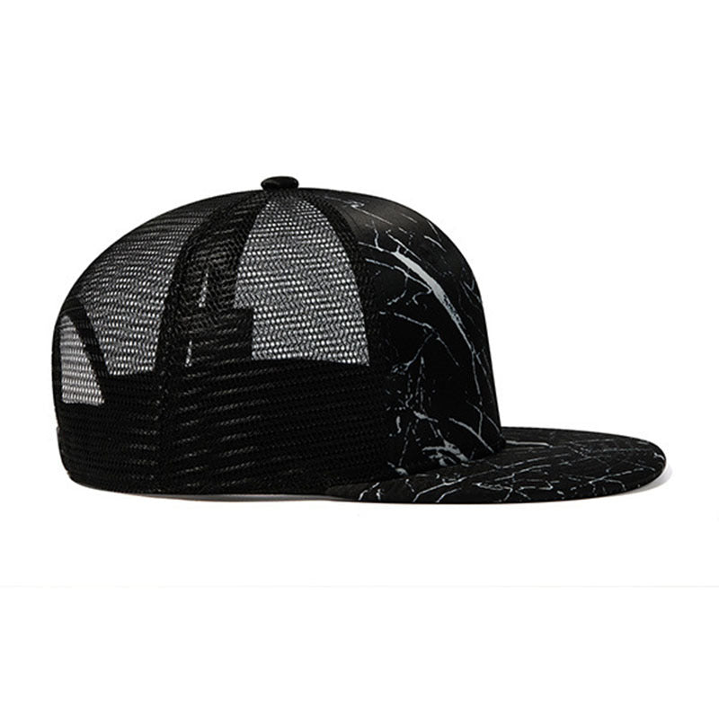 Trendy flat brimmed snapback hats mesh summer breathable sun shade