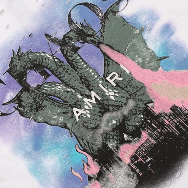 Amiri T Shirt Short Sleeve Printed Casual Hip Hop T-shirt for Men and Women