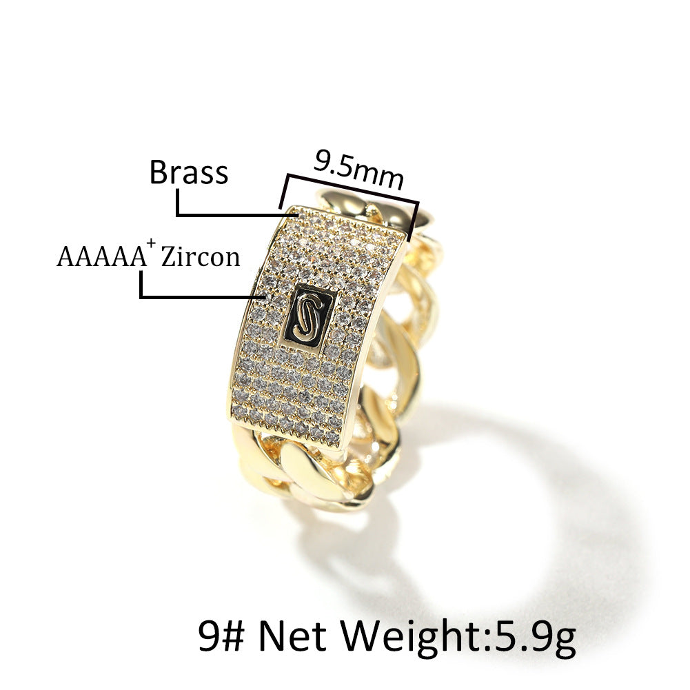 Rings Zircon Ring 14K Gold Full Diamond Cuban Chain Spectrum