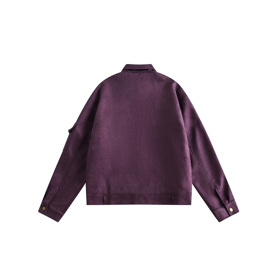 Unisex Jacket Vintage Suede Stitching Pu Turn-down Collar Coat Men and Women Loose Jacket