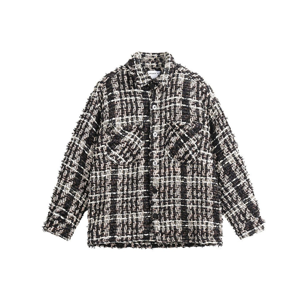Unisex Jacket Vintage Coat Spring and Autumn Loose Plaid Wool Top