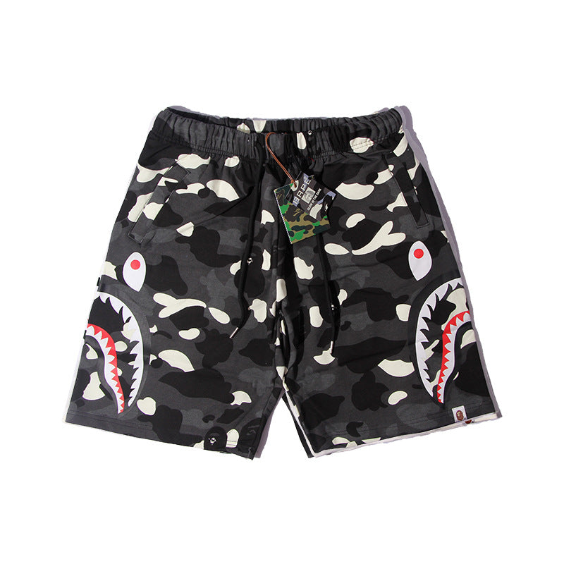 Bathing ape Bape Shorts Camo luminous shark side print five-point pants straight beach pants