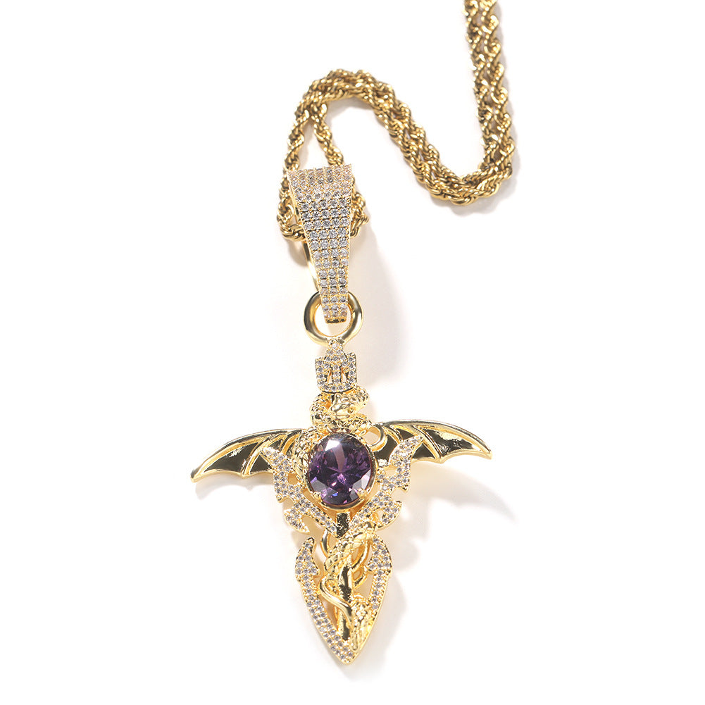 Jewelry Devil's Sword Wings Cross Pendant Copper Zircon Armament St. Valentine's Royalty