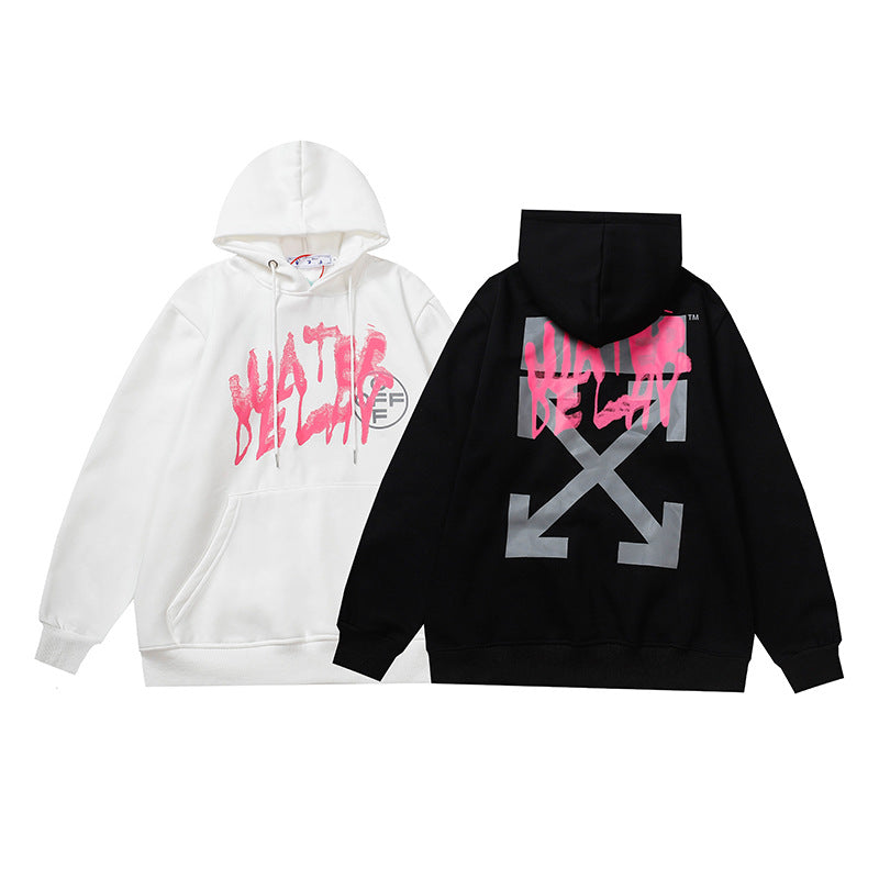 OW  hoodie Graffiti Alphabet Arrow Pattern Fleece Hood