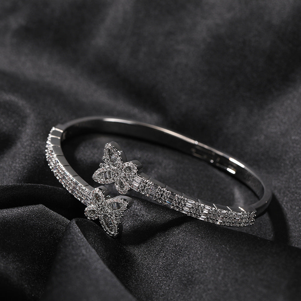 Bracelet Double Butterfly Bracelet Hip Hop Copper Set Zircon Opening St. Valentine's Spectrum